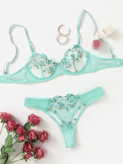 Fairy Floral Embroidery Bra and Panty set